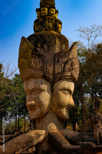 A beautiful view of statues in Buddha Park at Nong Khai, Thailand.