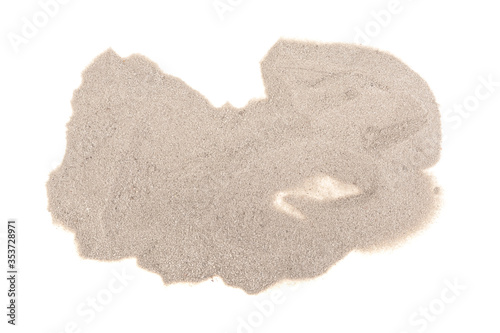 pile of dry desert sand on a white background, isolated, top view