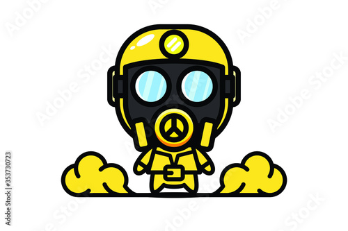 Cute researcher character with mask for biohazard gas 