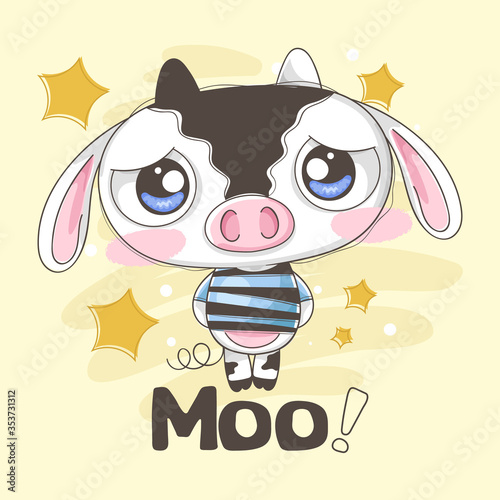 Sad and tender little cow with stars