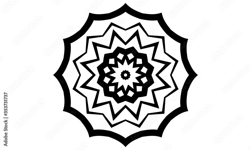 Black mandala icon on white background