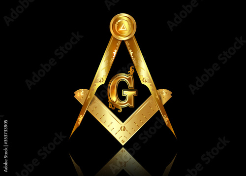 Foto Gold freemasonry emblem - the masonic square and compass symbol