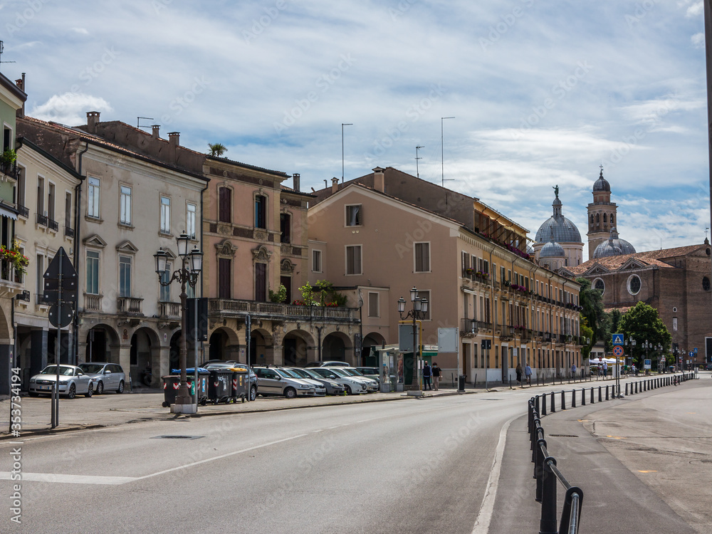 Streets of urban center of classic italian city of Padua with no cars at daytime