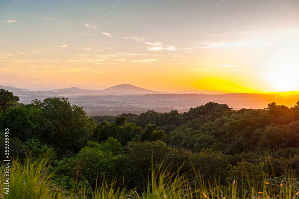 Naklejka premium Sunrise in fields of El Salvador