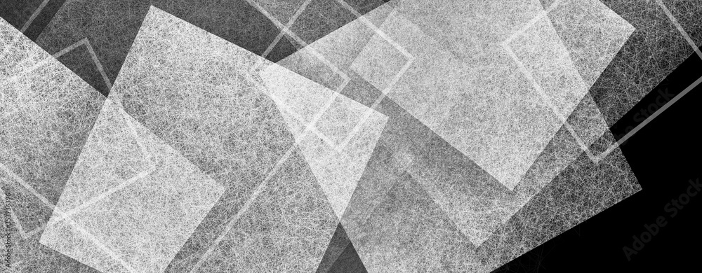 Fototapeta black and white abstract background with texture and layers of white squares on black background in modern geometric layers