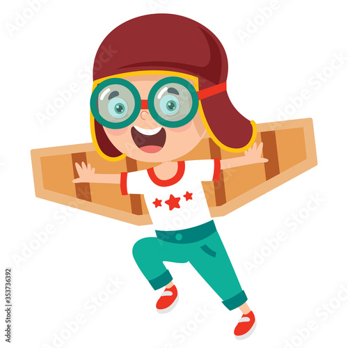 Happy Kid Playing With Cardboard Costumes