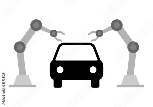 Robots construyendo un coche en una fábrica.