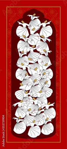 Whirling Dervishes Big vector poster. Symbolic study of Mevlevi mystical dance. This painting represents a movement of this dance.