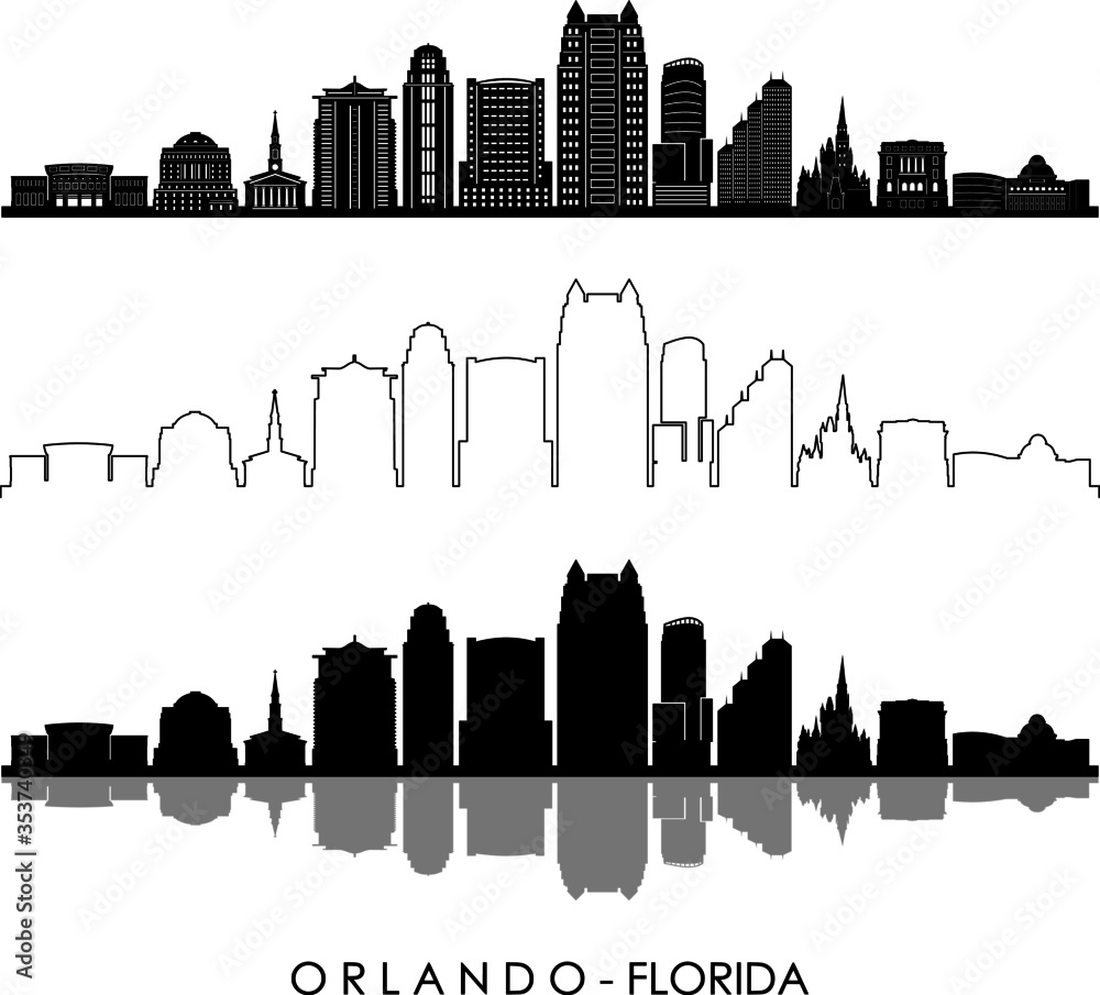 Orlando City Florida Skyline Silhouette Cityscape Vector