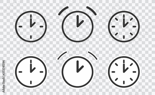 Vector Time and Clock icons in thin line style. on transparent 