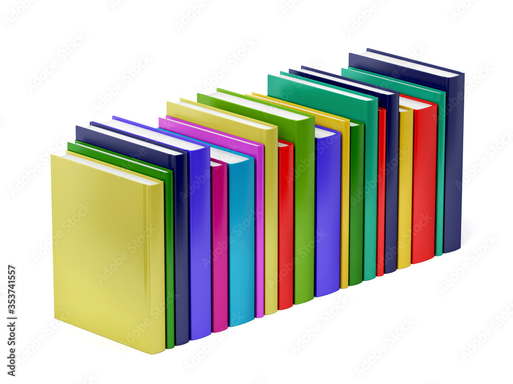 Row with different books on white background Row with different books on white background