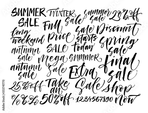 Set of sales phrase. Modern vector brush calligraphy. Ink illustration with hand-drawn lettering. 