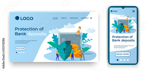 Protection of Bank deposits.Template for the user interface of the website's home page.Landing page template.The adaptive design of the smartphone.vector illustration.