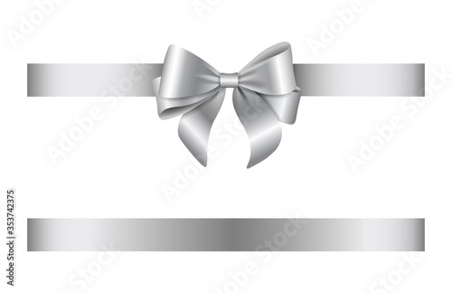 silver bow and ribbon for chritmas and birthday decorations	