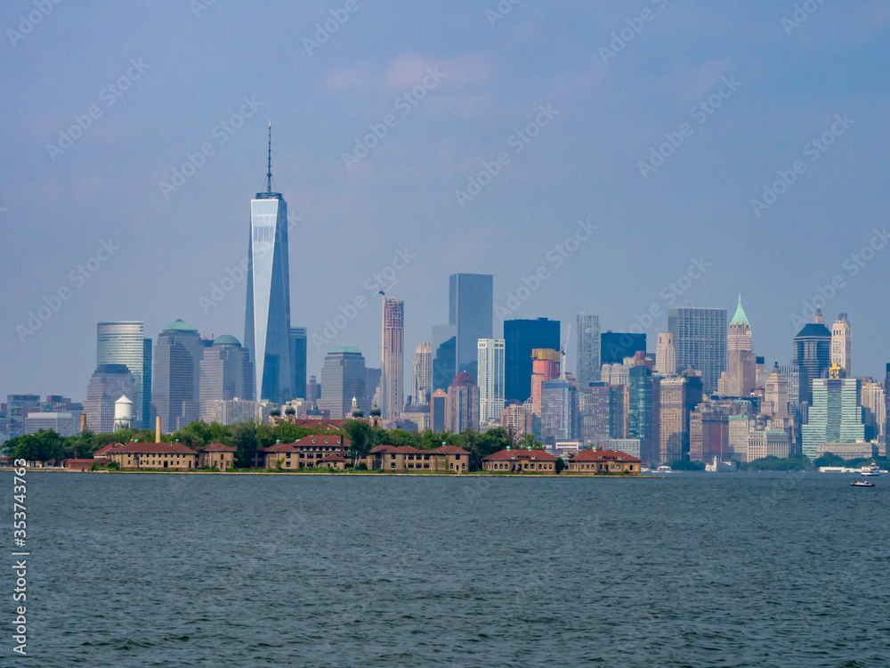 Ellis Island and Manhattan seen from Liberty State Park, Jersey City, New Jersey
