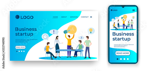 Business startup.Template for the user interface of the website's home page.Landing page template.The adaptive design of the smartphone.vector illustration.