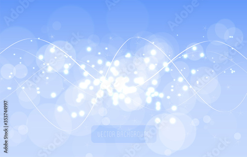 Abstract blue background with glowing swirl lines sparkles and glitter