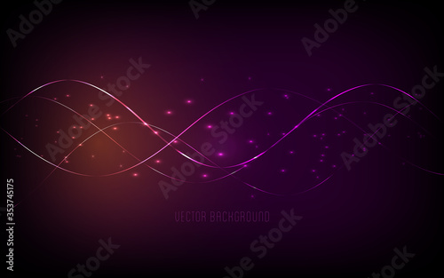 Abstract purple background with glowing swirl lines sparkles and glitter