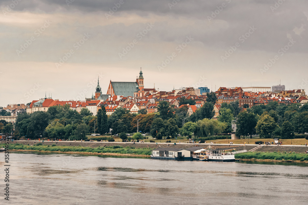 Warsaw old town and Vistula river panoramic view, Poland
