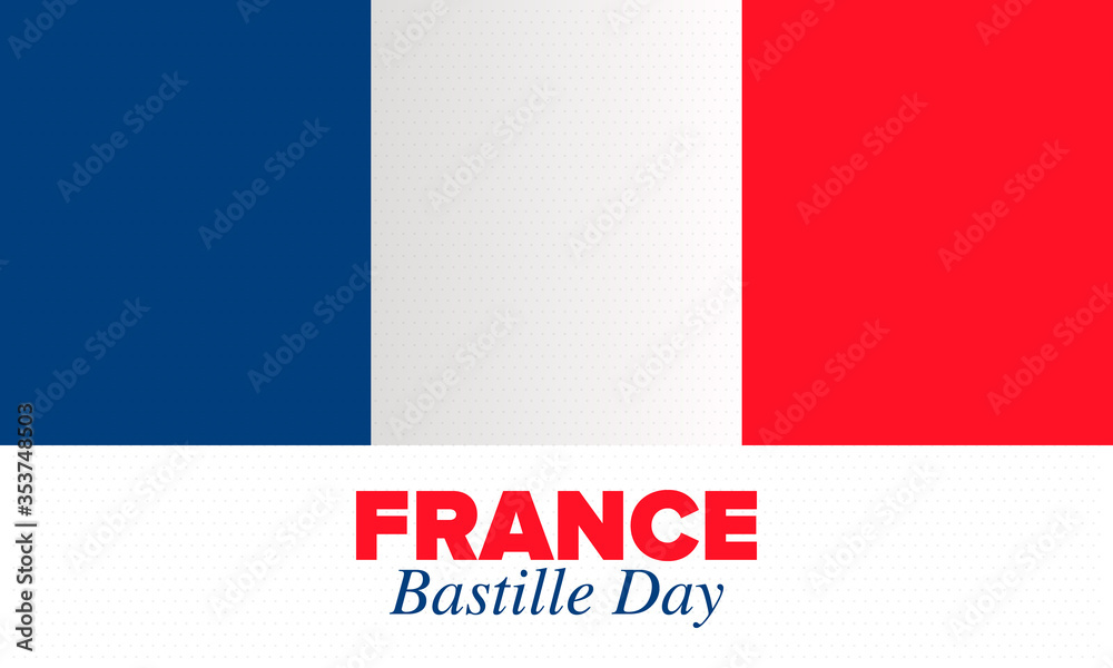 Bastille Day in France. National happy holiday, celebrated annual in July 14. French flag. France independence and freedom. Patriotic elements. Festive design. Vector poster illustration