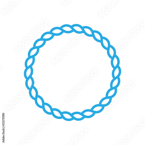 Round marine rope frame for photo or text. Vintage framework isolated on white background. Twisted rope circle border for decoration. Rope Frame simple monochrome icon. Vector illustration. EPS 10.