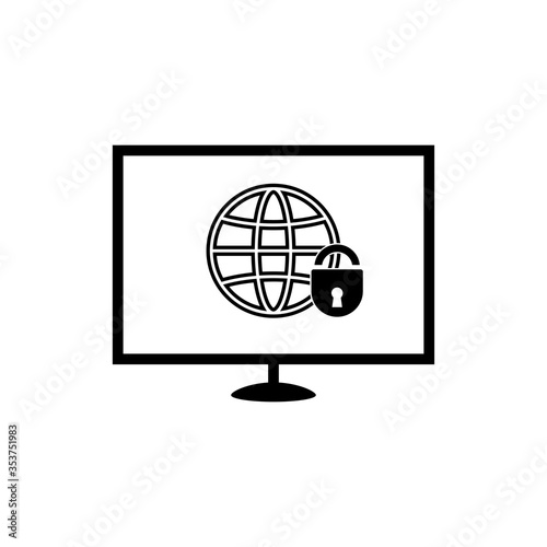 SSL secure https certificate connection icon vector illustration isolated  black and white secured padlock and globe web symbols  protected payment idea  safe data encryption technology  privacy sign