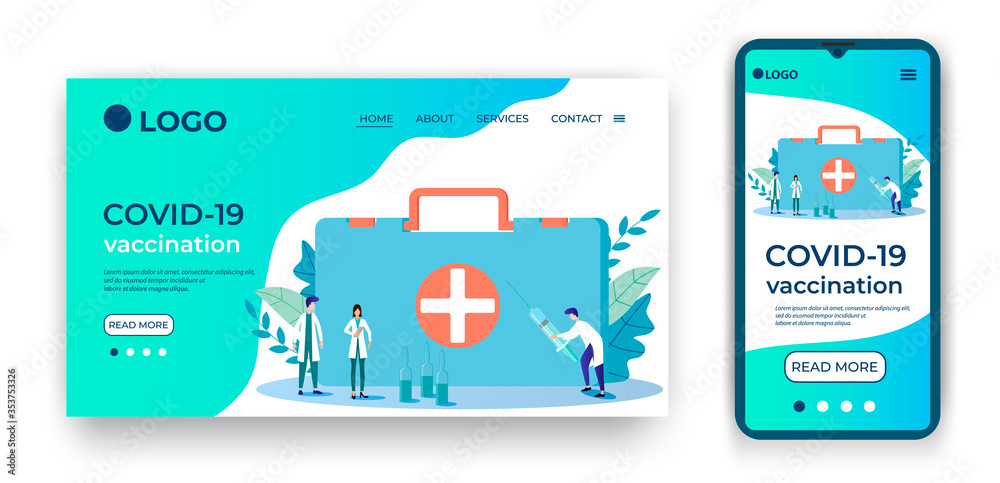 Testing the covid-19 coronavirus.Template for the user interface of the website's home page.Landing page template.The adaptive design of the smartphone.vector illustration.