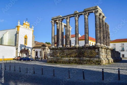 Ruins of the Roman Temple of Évora, Portugal. Roman ruins in the historic center of Évora