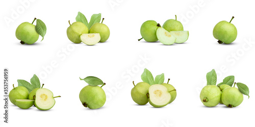Set of fresh guava fruit isolated on white background.guava fruit collection