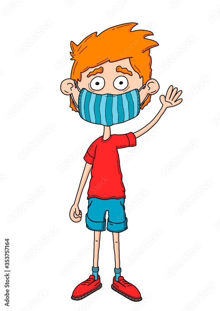 Junge mit Mundschutz-Maske - Farbe