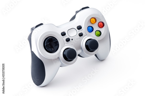 PC wireless game controller, gamepad on the white background.