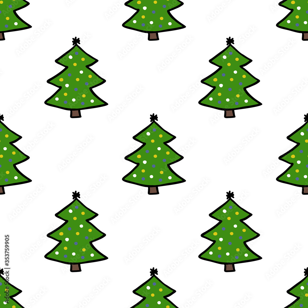 christmas tree seamless doodle pattern