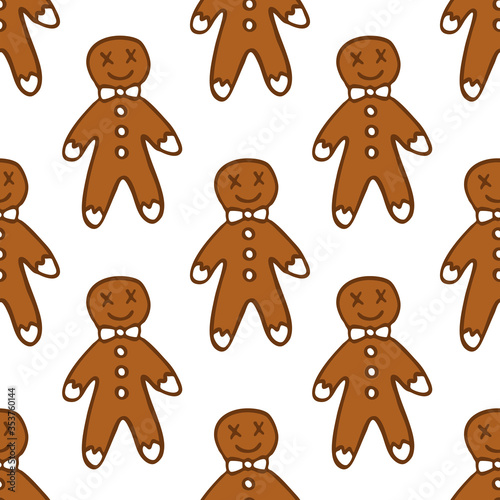 gingerbread man seamless doodle pattern
