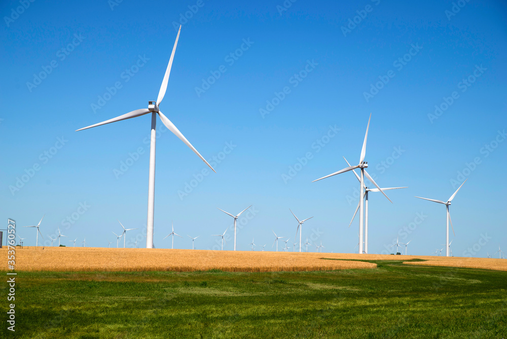 wind turbines in a field of wheat wind turbines in a field of wheat