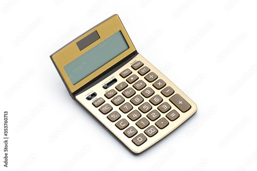 Gold Calculator on the whitebackground - Studio close-up Gold Calculator on the whitebackground - Studio close-up