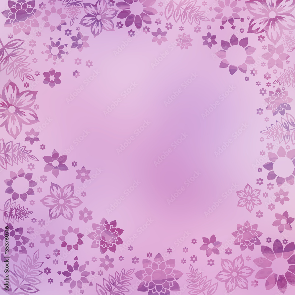 Pink and purple floral background. Spring wallpaper backdrop with copy space