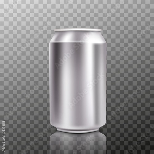 Blank big cold aluminium beer can mockup with drops, 300 ml. Empty fresh soda tin packing mock up with condensate, isolated.Vector illustration