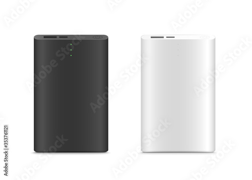 Power bank Mockup isolated on white background. Black and white color. Realistic.Vector illustration