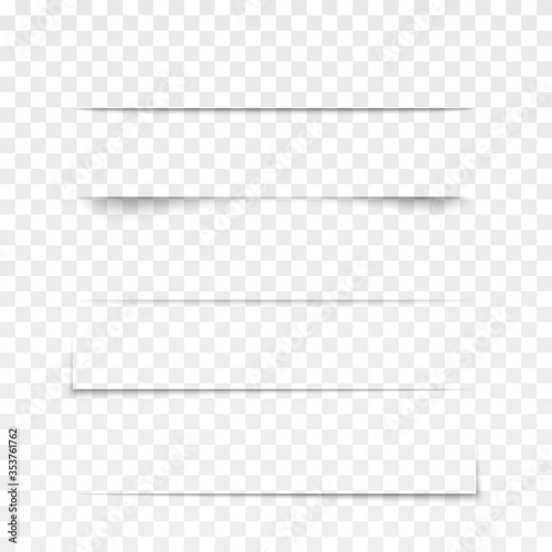Transparent shadow and blank empty divider or border. Frame with shadow effect on a transparent background, set of realistic border. Vector illustration