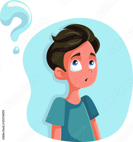 Cartoon Teen Boy Having Questions about Puberty