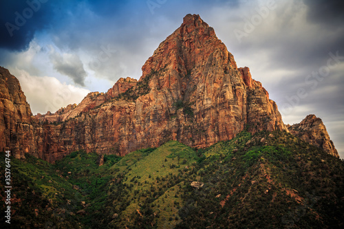 Sunset on the Watchman and Zion Canyon, Zion National Park, Utah