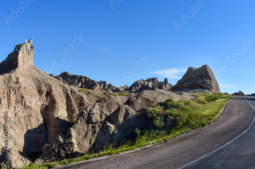 Curving Road Through Rock Formations, Badlands National Park, South Dakota