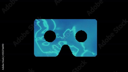 The symbol vr cardboard is assembled from small balls. Then it shimmers with blue. It crumbles and disappears. In - Out loop. Alpha channel photo