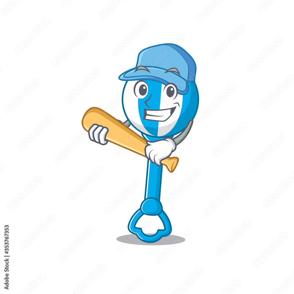 Attractive rattle toy caricature character playing baseball