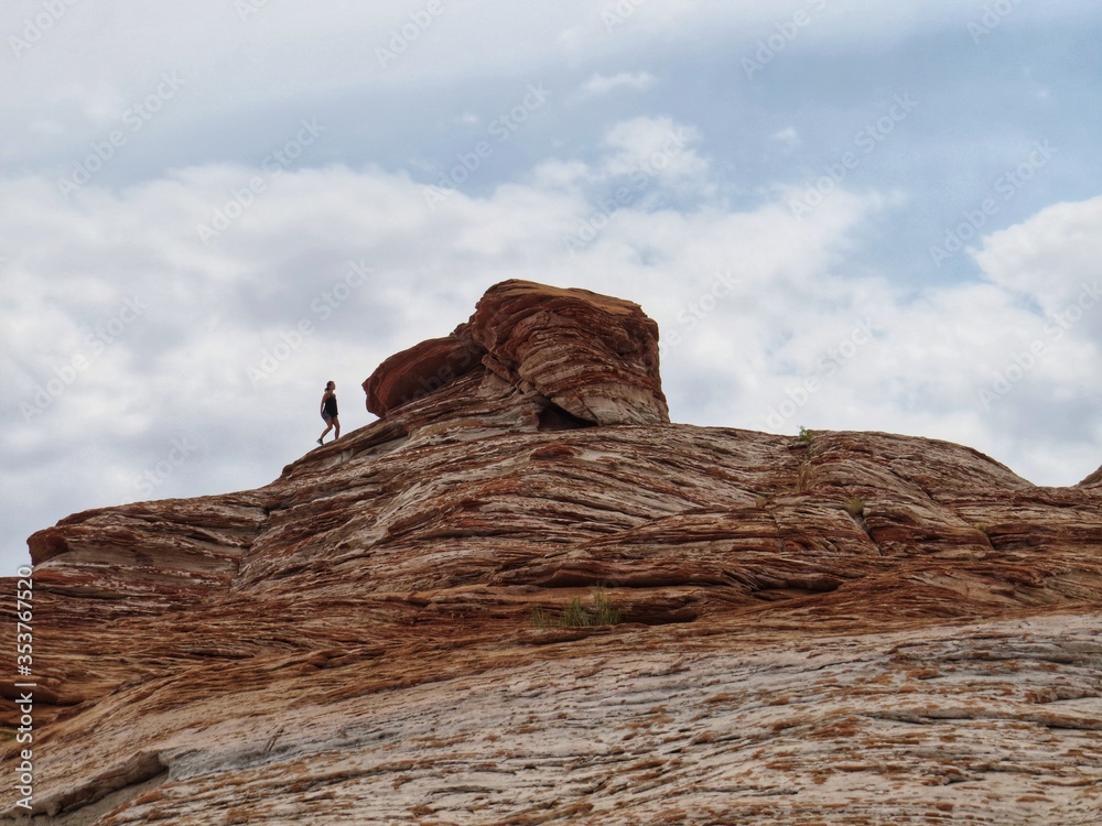 Woman climbing rock