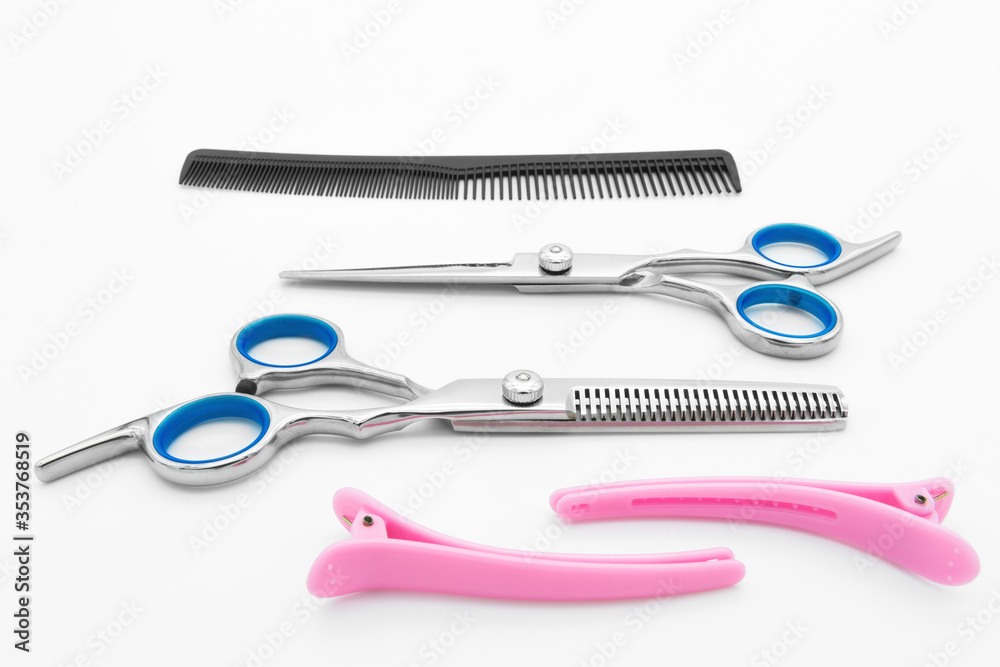 Hair scissors set hairdressing tools isolated on white background