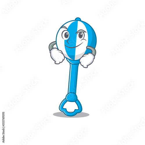 A cute arrogant caricature design of rattle toy having confident gesture