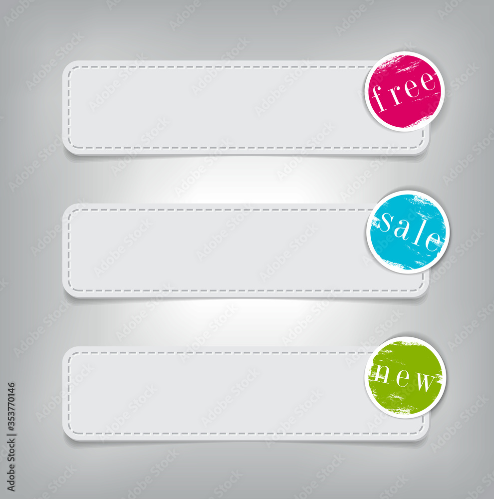 Set of vector paper cardboard banners or buttons with painted round stickers Set of vector paper cardboard banners or buttons with painted round stickers