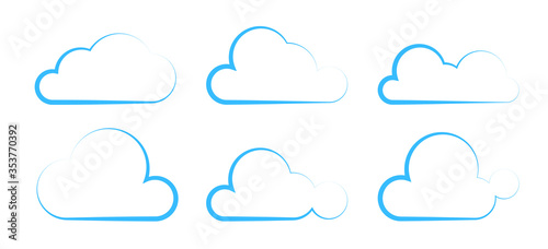 decorative set of white clouds with a blue stroke. Isolated vector