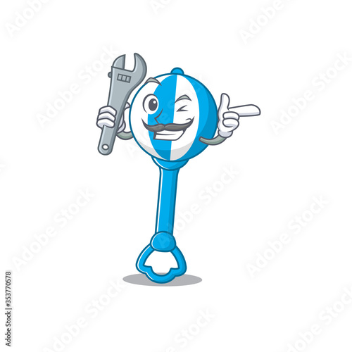 A caricature picture of rattle toy working as a mechanic
